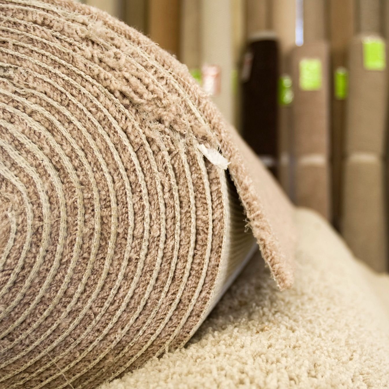 Carpet rolls in warehouse from The Carpet Shoppe Inc in Tulare, CA
