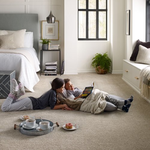 kids reading on bedroom carpet from The Carpet Shoppe Inc in Tulare, CA